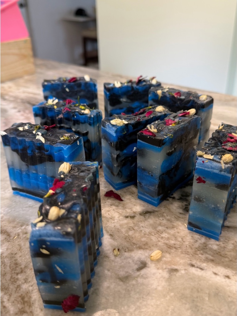 Artisan Blue Swirl Handmade Soap Bar  activated charcoal honey